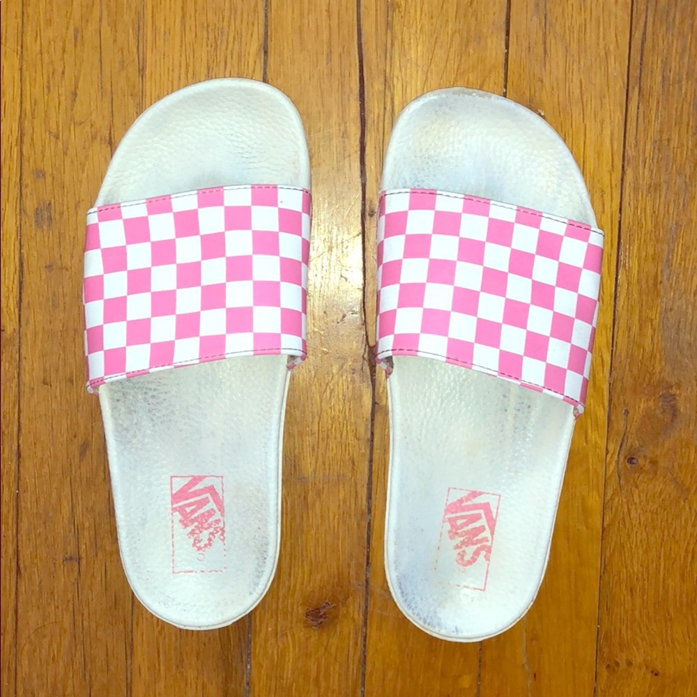 Pink checkered slide vans